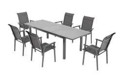 KETTLER BasicPlus Pro Garten-Essgruppe, anthrazit, Alu/Textilene, Tisch 180/240 x 90 cm, 6 Stapelsessel