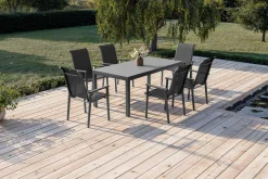 KETTLER BasicPlus Pro Garten-Essgruppe, anthrazit, Alu/Textilene, Tisch 180/240 x 90 cm, 6 Stapelsessel
