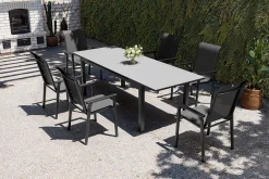 KETTLER BasicPlus Pro Garten-Essgruppe, anthrazit, Alu/Textilene, Tisch 180/240 x 90 cm, 6 Stapelsessel