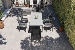 KETTLER BasicPlus Pro Garten-Essgruppe, anthrazit, Alu/Textilene, Tisch 180/240 x 90 cm, 6 Stapelsessel