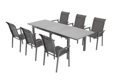 KETTLER BasicPlus Pro Garten-Essgruppe, anthrazit, Alu/Textilene, Tisch 180/240 x 90 cm, 6 Stapelsessel