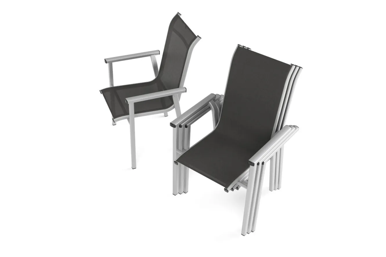 KETTLER BasicPlus Pro Garten-Essgruppe, silber/anthrazit, Alu/Textilene, Esstisch 160 x 95 cm, 4 Stapelsessel