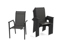 KETTLER BasicPlus Pro Garten-Essgruppe, anthrazit/schwarz, Alu/Textilene/Steinimitat, 200/260 x 100 cm, 6 Stapelstühle