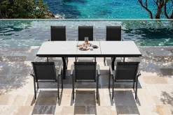 KETTLER BasicPlus Pro Garten-Essgruppe, anthrazit/schwarz, Alu/Textilene/Steinimitat, 200/260 x 100 cm, 6 Stapelstühle