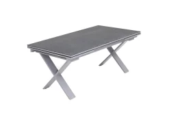 KETTLER BasicPlus Pro Garten-Essgruppe, silber/anthrazit, Alu/Textilene, ausziehbarer Tisch 180/280 x 100 cm, 6 Stapelsessel