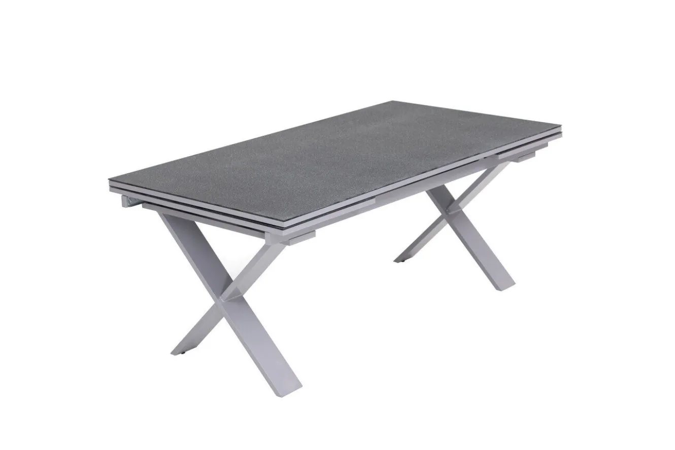 KETTLER BasicPlus Pro Garten-Essgruppe, silber/anthrazit, Alu/Textilene, ausziehbarer Tisch 180/280 x 100 cm, 6 Stapelsessel