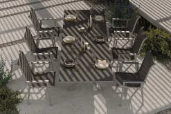 KETTLER BasicPlus Pro Garten-Essgruppe, silber/anthrazit, Alu/Textilene, ausziehbarer Tisch 180/280 x 100 cm, 6 Stapelsessel