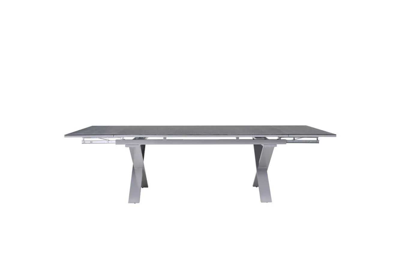 KETTLER BasicPlus Pro Garten-Essgruppe, silber/anthrazit, Alu/Textilene, ausziehbarer Tisch 180/280 x 100 cm, 6 Stapelsessel