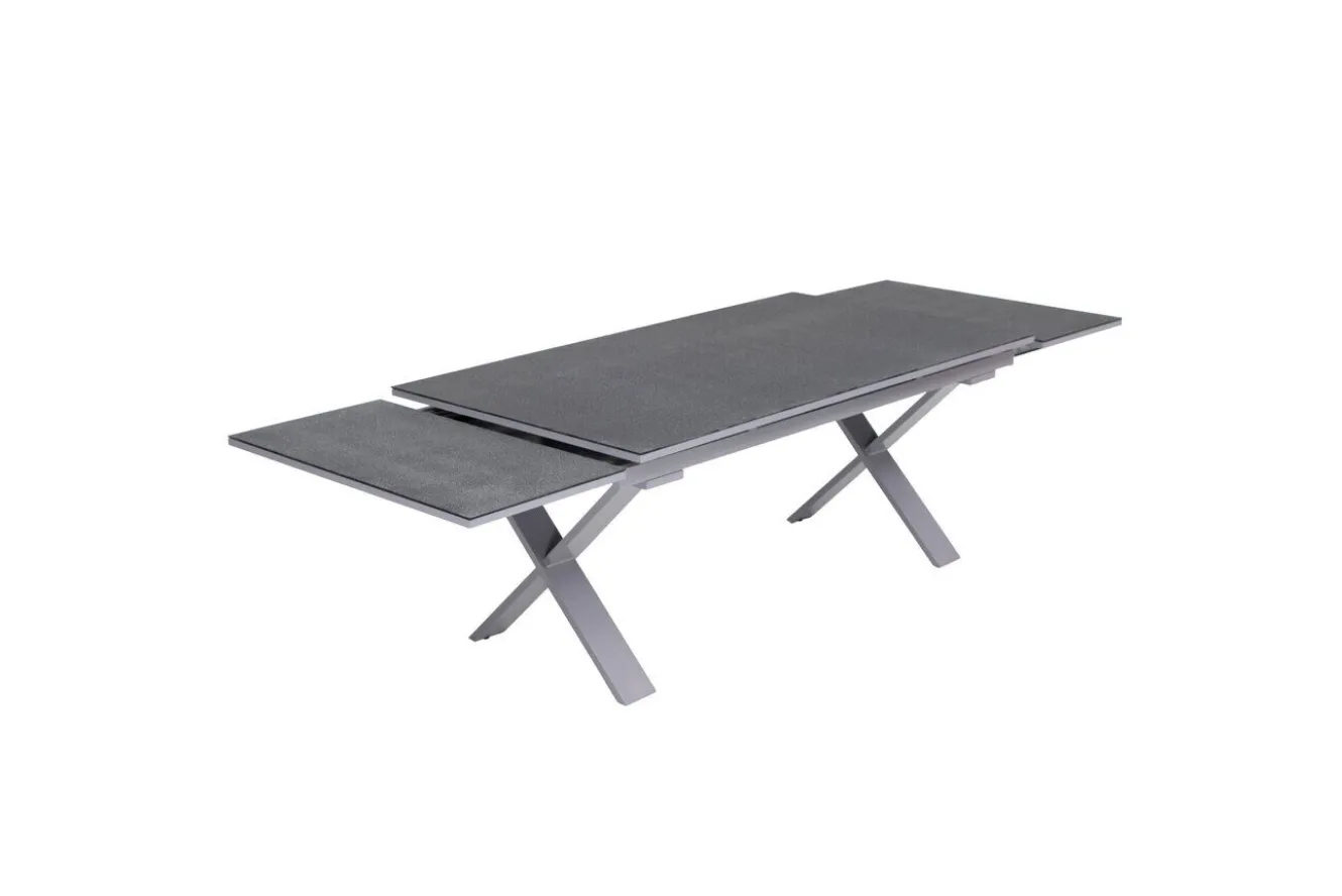 KETTLER BasicPlus Pro Garten-Essgruppe, silber/anthrazit, Alu/Textilene, ausziehbarer Tisch 180/280 x 100 cm, 6 Stapelsessel