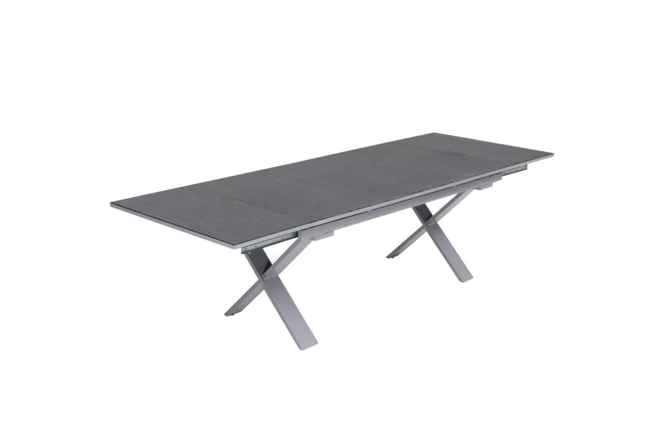 KETTLER BasicPlus Pro Garten-Essgruppe, silber/anthrazit, Alu/Textilene, ausziehbarer Tisch 180/280 x 100 cm, 6 Stapelsessel