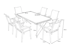 KETTLER BasicPlus Pro Garten-Essgruppe, silber/anthrazit, Alu/Textilene, ausziehbarer Tisch 180/280 x 100 cm, 6 Stapelsessel