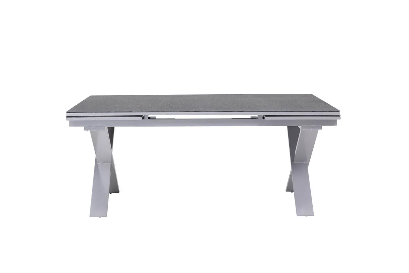 KETTLER BasicPlus Pro Garten-Essgruppe, silber/anthrazit, Alu/Textilene, ausziehbarer Tisch 180/280 x 100 cm, 6 Stapelsessel