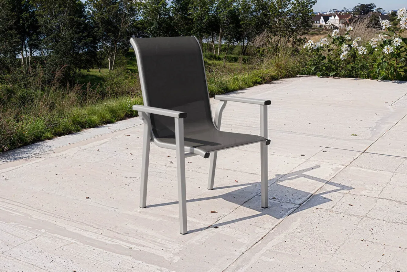 KETTLER BasicPlus Pro Stapelsessel, silber/anthrazit, Aluminium/Textilene, 70 x 65 x 99 cm, stapelbar