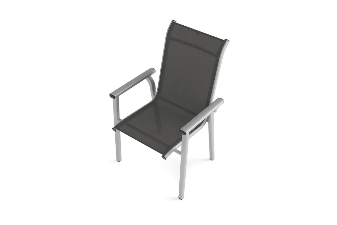 KETTLER BasicPlus Pro Stapelsessel, silber/anthrazit, Aluminium/Textilene, 70 x 65 x 99 cm, stapelbar