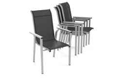 KETTLER BasicPlus Pro Stapelsessel 4er-Set, silber/anthrazit, Aluminium/Textilene, 70 x 65 x 99 cm, stapelbar