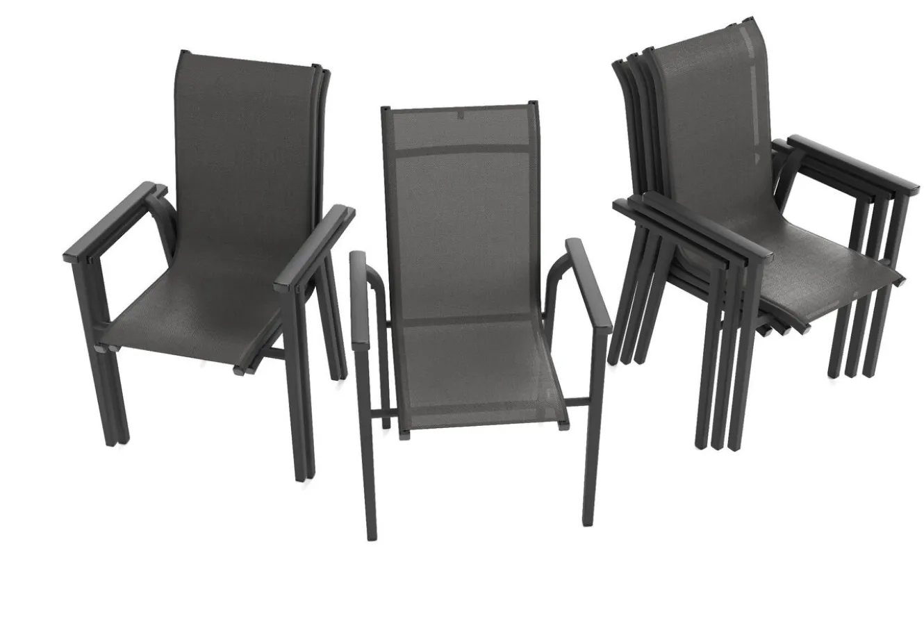KETTLER BasicPlus Pro Stapelsessel 6er-Set, anthrazit, Aluminium Textilene, 70 x 65 x 99 cm, stapelbar