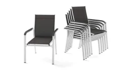 KETTLER BasicPlus Stapelsessel, 6er-Set, Alu/Textilene, silber/anthrazit, 0301205-0000