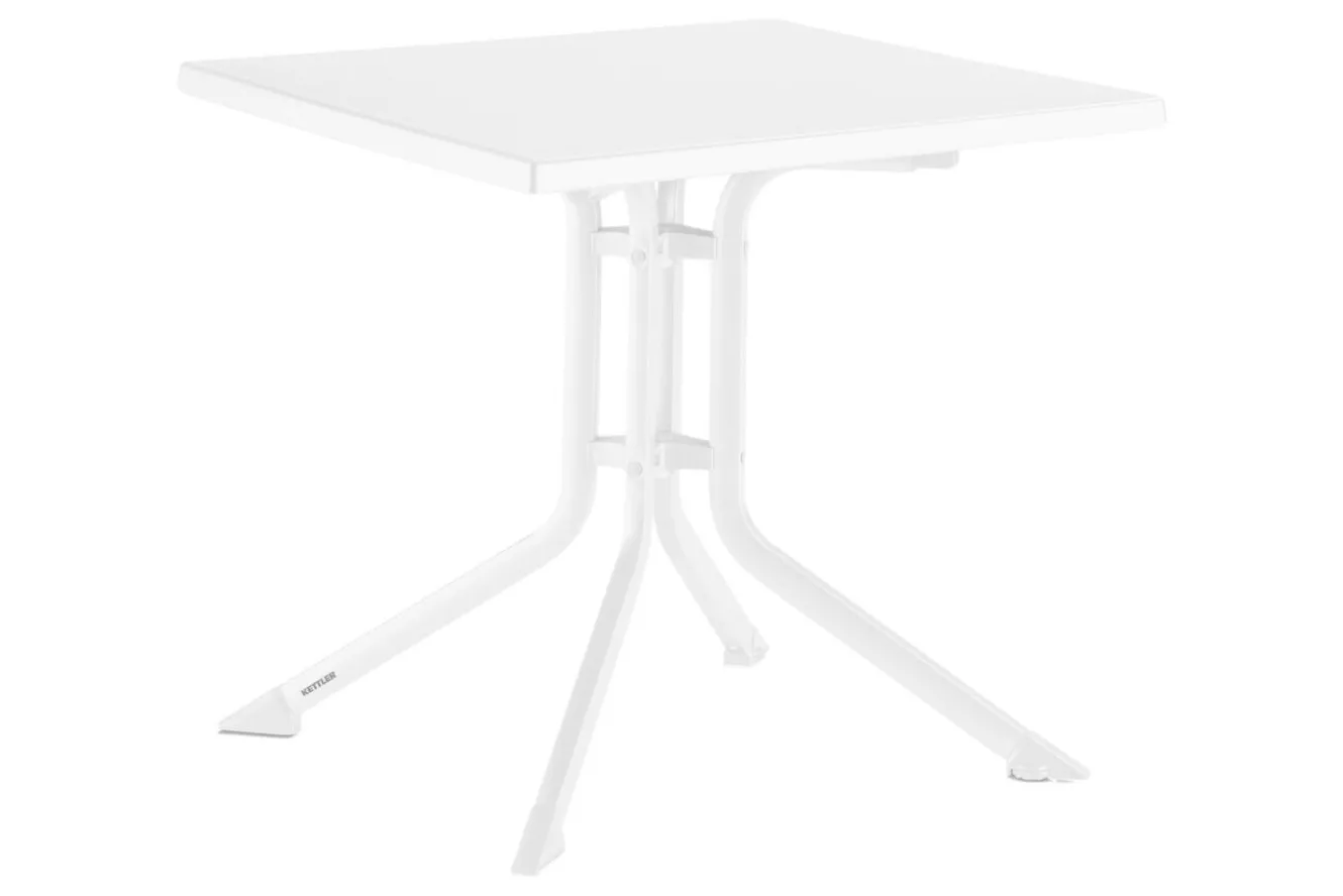 KETTLER Boulevard/BasicPlus Balkon-Set, weiß/hellgrau, Aluminium/KETTALUX, Tisch 70 x 70 cm, 2 Klappstühle, ergonomisch