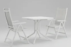 KETTLER Boulevard/BasicPlus Balkon-Set, weiß/hellgrau, Aluminium/KETTALUX, Tisch 70 x 70 cm, 2 Klappstühle, ergonomisch