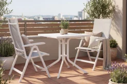 KETTLER Boulevard/BasicPlus Balkon-Set, weiß/hellgrau, Aluminium/KETTALUX, Tisch 70 x 70 cm, 2 Klappstühle, ergonomisch