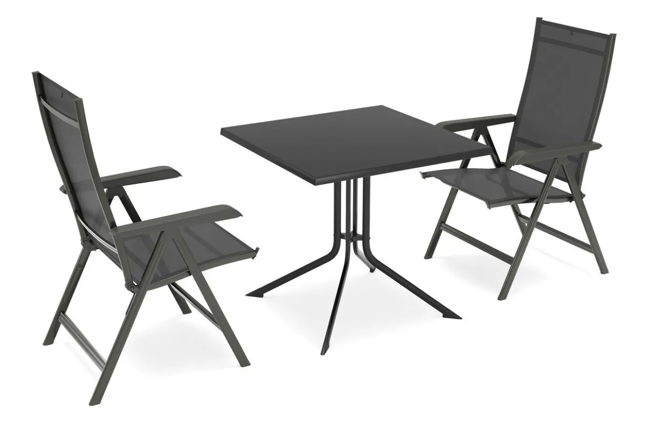 KETTLER Boulevard/Basic Plus Balkon-Set, anthrazit, Alu/KETTALUX/Textilene, Klapptisch 80 x 80 cm, 2 Klappstühle