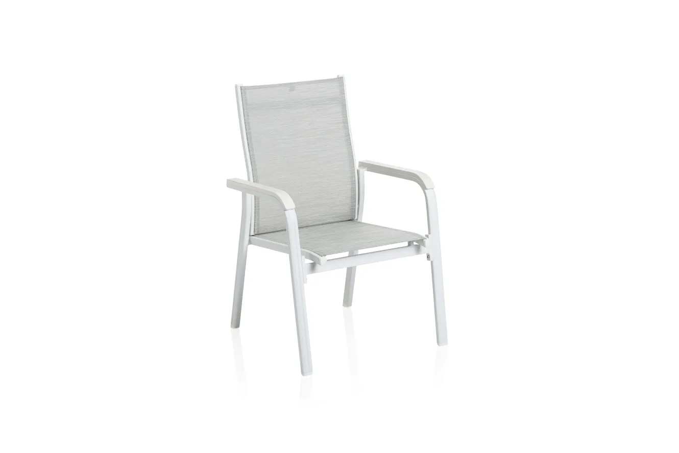 KETTLER Boulevard/BasicPlus Balkon-Set, weiß/hellgrau, Aluminium/KETTALUX, Tisch 70 x 70 cm, 2 Stapelsessel, schmutzabweisend