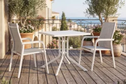 KETTLER Boulevard/BasicPlus Balkon-Set, weiß/hellgrau, Aluminium/KETTALUX, Tisch 70 x 70 cm, 2 Stapelsessel, schmutzabweisend