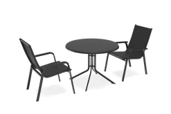 KETTLER Boulevard/Basic Plus Balkon-Set mit 2 Stapelsesseln, anthrazit, Alu/Kettalux, Klapptisch Ø100 cm