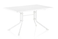 KETTLER Boulevard/Basic Plus Gartenessgruppe, weiß/hellgrau, Aluminium, Klapptisch 140 x 95 cm, 4 Stapelsessel