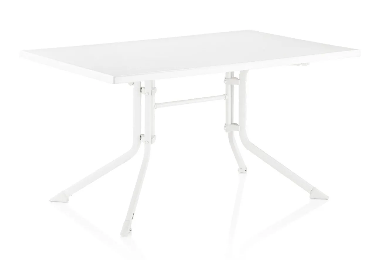 KETTLER Boulevard/Basic Plus Gartenessgruppe, weiß/hellgrau, Aluminium, Klapptisch 140 x 95 cm, 4 Stapelsessel