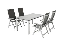 KETTLER Cubic/Basic Plus Garten-Essgruppe, silber/anthrazit, Alu/Textilene, Tisch 160 x 90 cm, 4 Klappstühle