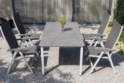 KETTLER Cubic/Basic Plus Garten-Essgruppe, silber/anthrazit, Alu/Textilene, Tisch 160 x 90 cm, 4 Klappstühle