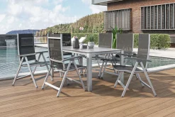 KETTLER Cubic/Basic Plus Garten-Essgruppe, silber/anthrazit, Alu/Textilene, Tisch 160 x 90 cm, 6 Klappstühle