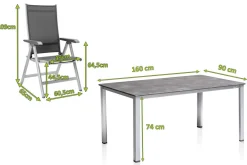 KETTLER Cubic/Basic Plus Garten-Essgruppe, silber/anthrazit, Alu/Textilene, Tisch 160 x 90 cm, 6 Klappstühle