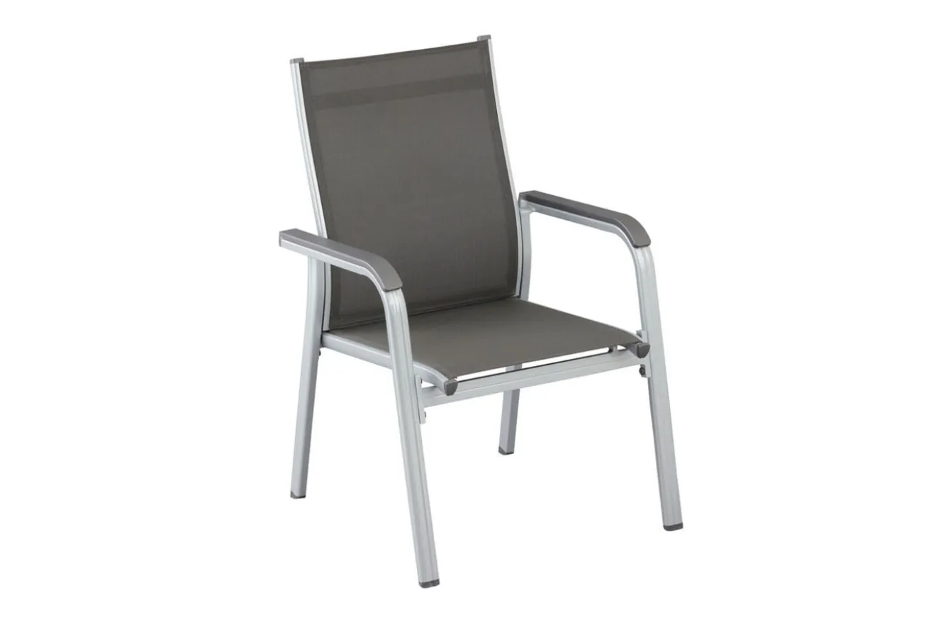 KETTLER Cubic/Basic Plus Garten-Essgruppe, silber/anthrazit, Alu/Textilene, Tisch 160x90 cm, 4 Stapelsessel