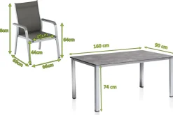KETTLER Cubic/Basic Plus Garten-Essgruppe, silber/anthrazit, Alu/Textilene, Tisch 160x90 cm, 4 Stapelsessel