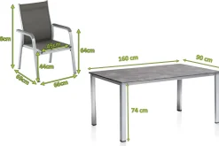 KETTLER Cubic/Basic Plus Garten-Essgruppe, silber/anthrazit, Alu/Textilene, Tisch 160x90 cm, 4 Stapelsessel