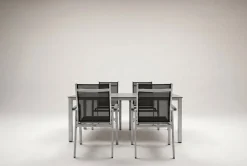 KETTLER Cubic/Basic Plus Garten-Essgruppe, silber/anthrazit, Alu/Textilene, Tisch 160x90 cm, 4 Stapelsessel