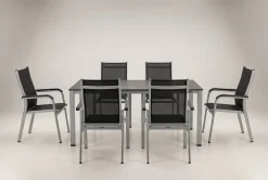 KETTLER Cubic/Basic Plus Garten-Essgruppe, silber/anthrazit, Alu/Textilene, Tisch 160x90 cm, 6 Stapelsessel