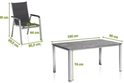 KETTLER Cubic/ Basic Plus Padded Garten-Essgruppe, silber/anthrazit, Alu/Textilene, Tisch 160x90 cm, 6 Stapelsessel