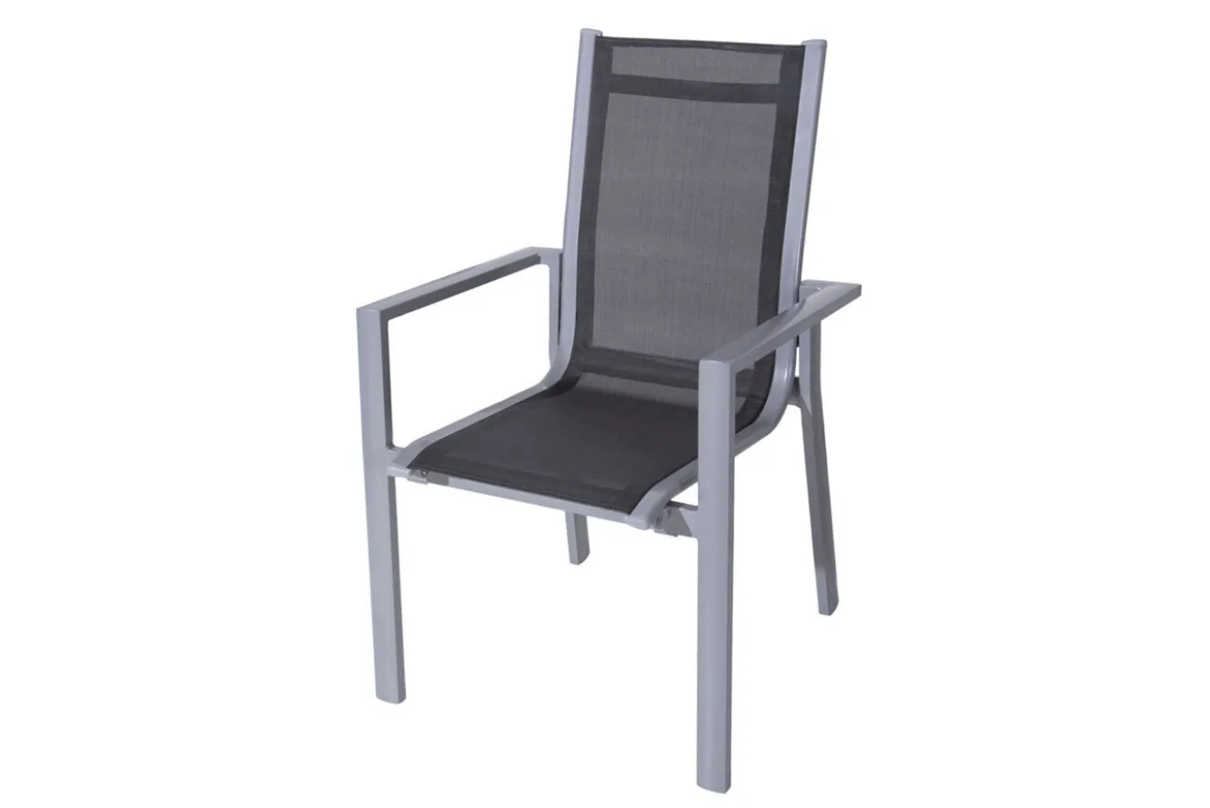 KETTLER Cubic Garten-Essgruppe, silber/anthrazit/grau, Alu/Textilene, Tisch 160x90 cm, 4 Stapelsessel