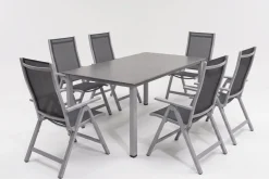 KETTLER Cubic Garten-Essgruppe, silber/anthrazit/grau, Alu/Textilene, Tisch 160 x 90 cm, 6 Klappstühle