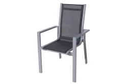 KETTLER Cubic Garten-Essgruppe, silber/anthrazit/grau, Alu/Textilene, Tisch 160x90 cm, 6 Stapelsessel