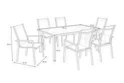 KETTLER Cubic Garten-Essgruppe, silber/anthrazit/grau, Alu/Textilene, Tisch 160x90 cm, 6 Stapelsessel