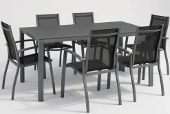 Kettler Esstischgruppe, anthrazit/anthrazit, Kettalux-Plus Dining-Tisch 160x95cm, 6 Stapelsessel Altura