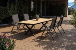 KETTLER Exklusivmodell BasicPlus Pro, Garten-Essgruppe mit LED-Beleuchtung, anthrazit/natur, Alu/Holzimitat, 240 x 100 cm, 4 Klappstühle