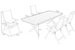 KETTLER Exklusivmodell BasicPlus Pro, Garten-Essgruppe mit LED-Beleuchtung, anthrazit/natur, Alu/Holzimitat, 240 x 100 cm, 4 Klappstühle