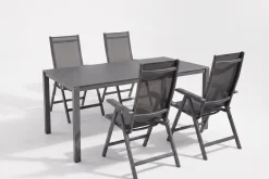 Kettler Garten-Essgruppe, anthrazit/anthrazit, Kettalux-Plus Dining-Tisch 160x95cm, 4 Klappstühle BasicPlus