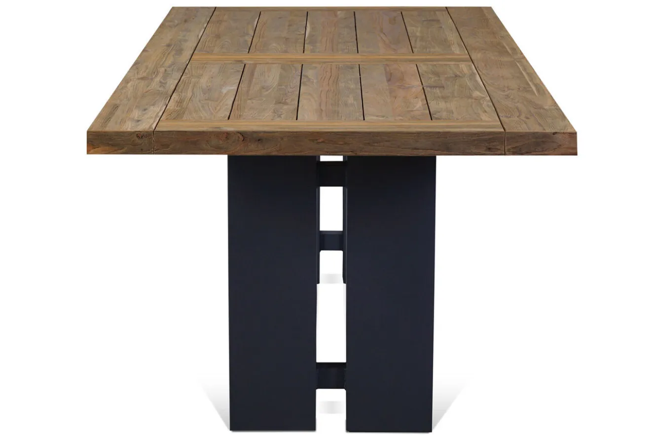 KETTLER Garten-Essgruppe, anthrazit/natur, Alu/Teak, Tisch ca. 220 x 100 cm, wetterfest, pflegeleicht, robust, 6 Klappstühle