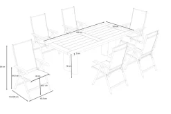 KETTLER Garten-Essgruppe, anthrazit/natur, Alu/Teak, Tisch ca. 220 x 100 cm, wetterfest, pflegeleicht, robust, 6 Klappstühle
